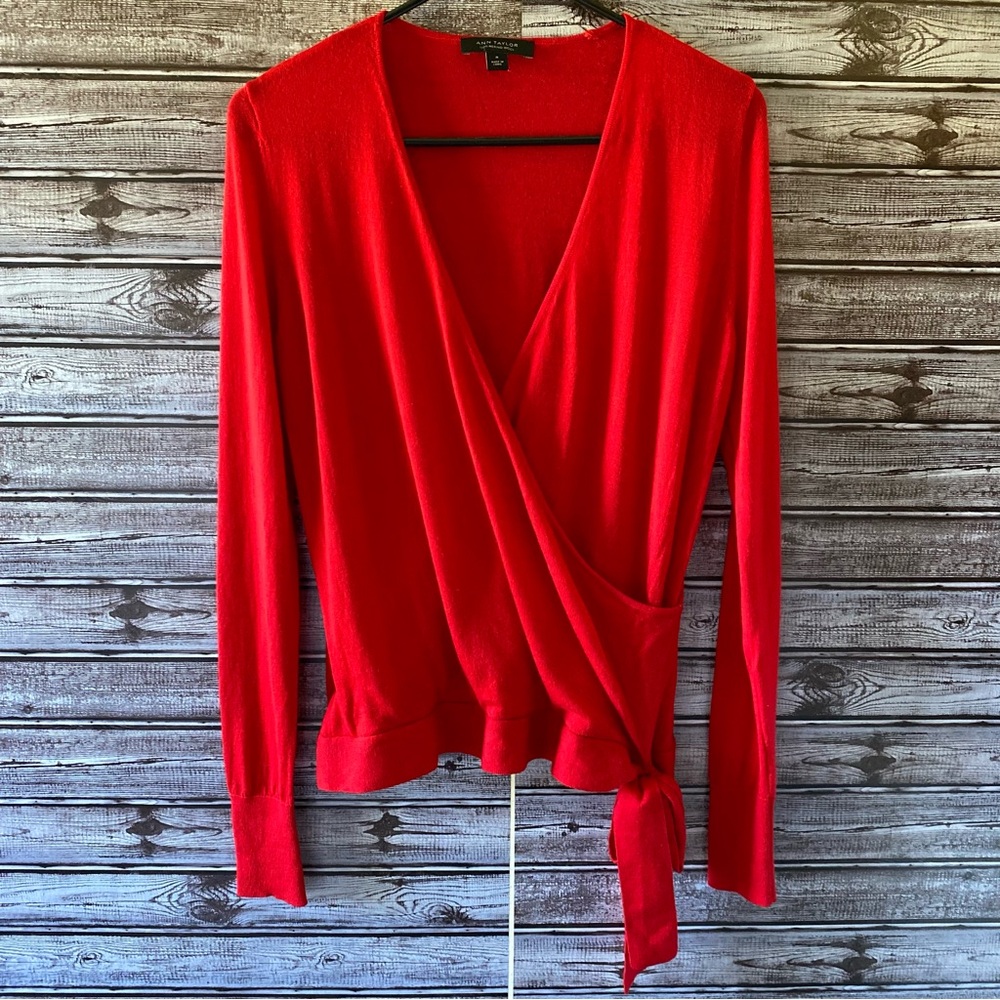 Ann Taylor Women's 100% Merino Wool Faux-Wrap Sweater Size M